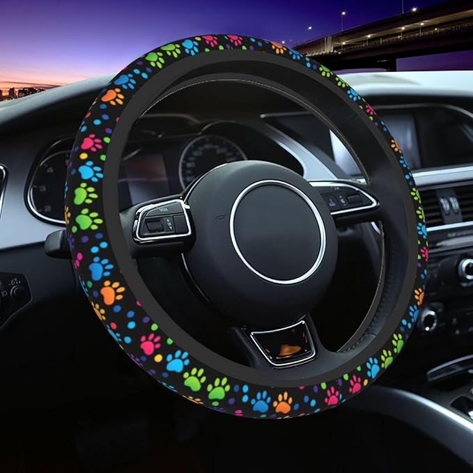 Dog Paws Cute Steering Wheel Cover Non-Slip Breathable Sweat-Absorbent Suitable for SUV Van Truck Car Universal Protection Accessories 15 Inch Suitable for Women Men