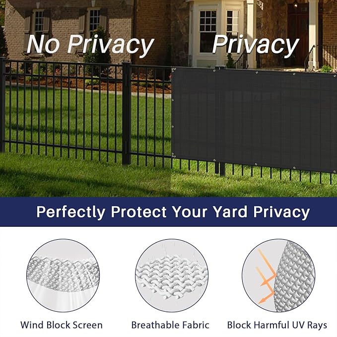 Windscreen4less Privacy Fence Screen Heavy Duty Windscreen Fencing Mesh Fabric Shade Net Cover with Brass Grommtes for Outdoor Wall Garden Yard Pool Deck, 8'x224' Black
