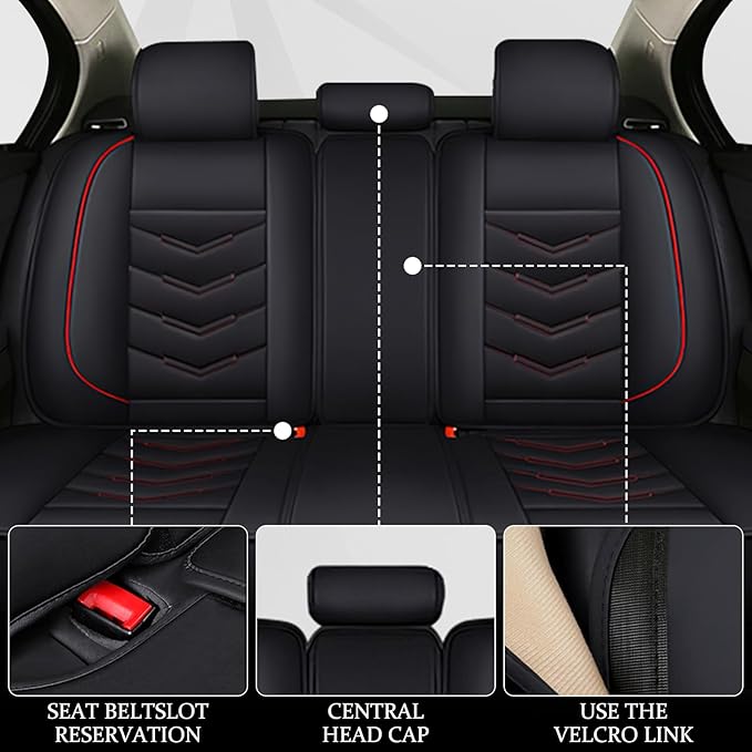 Car Seat Cover 6 Seats for Ford Explorer 2000-2026, Waterproof Durable Compatible Airbag, Premium Leather Seat Protector(6 Seats Standard,Black Red)