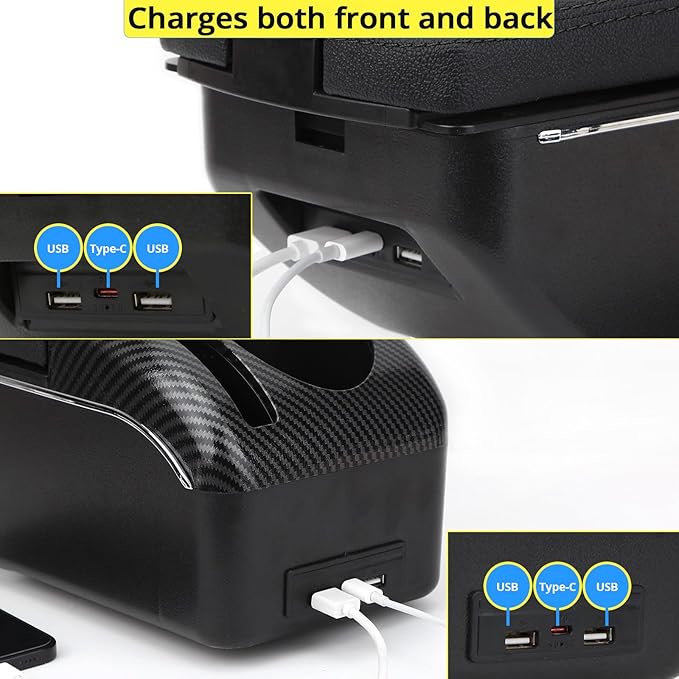AULPHIKE Compatible with Nissan Note Armrest E-Power Car Center Console Organizer Armrests Double Door Storage with USB Ports（Black Style）