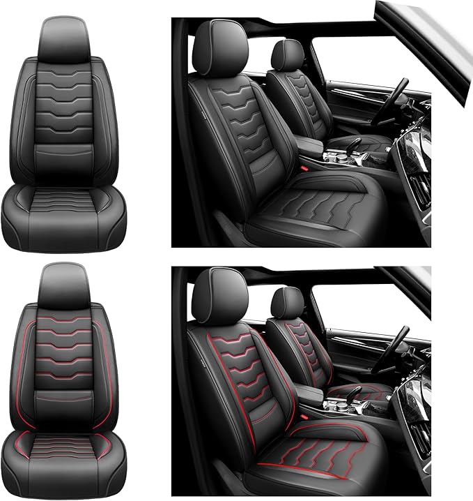 Fit Juke Car Seat Covers Compatible with Nissan Juke 2012-2015 2016 - Premium Leather， Waterproof Breathable， All-Weather Seat Cushion Protecto&Airbag Compatible (2 Front Seat Black)