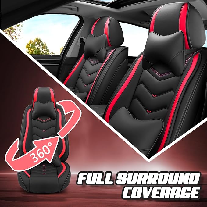 Car Seat Covers for Jeep Grand Cherokee L 2021-2026, Premium Nappa Leather Car Seat Cover, Stylish Sport Seat Covers， Automobile Seat Cover Sets.(Luxury 2 Seats/Black Red)
