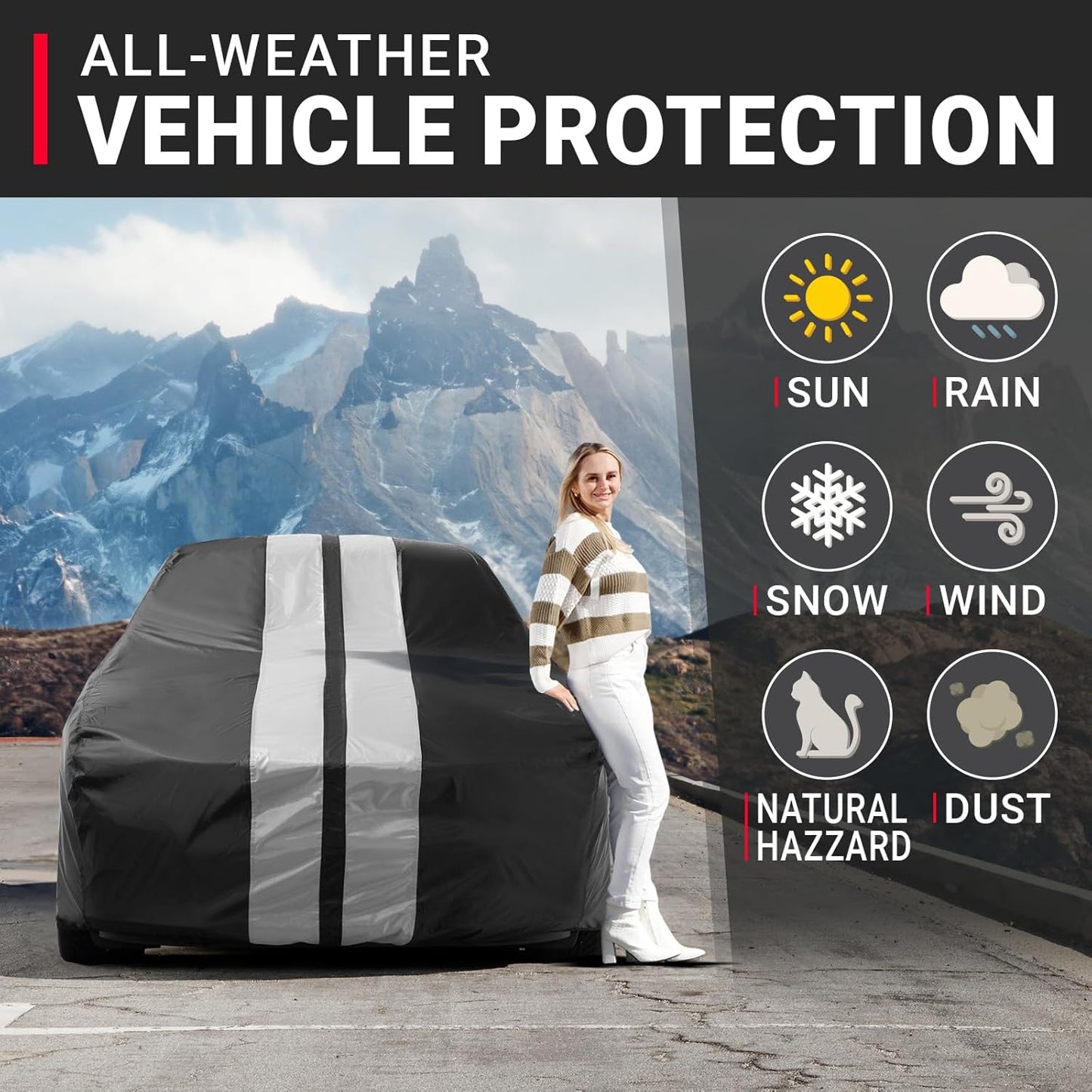 iCarCover Custom Car Cover for Buick Riviera (1966-1970) Waterproof All-Weather Rain Snow UV Sun Protector Full Exterior Indoor Outdoor Car Cover (Stripe - Black/Gray)