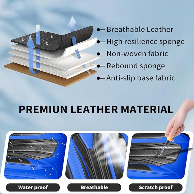 Fit Juke Car Seat Covers Compatible with Nissan Juke 2012-2015 2016 - Premium Leather， Waterproof Breathable， All-Weather Seat Cushion Protecto&Airbag Compatible (2 Front Seat Blue&Black)