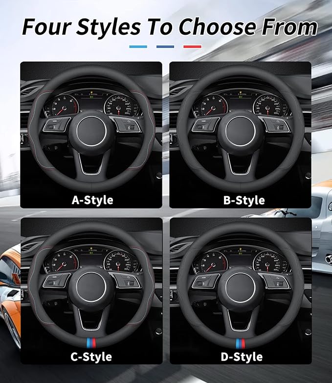 Custom-Fit for BMW Steering Wheel Cover, Premium Leather Car Steering Wheel Cover with Logo, Non-Slip, Breathable, for BM-W Accessories (B-Style,for BMW)