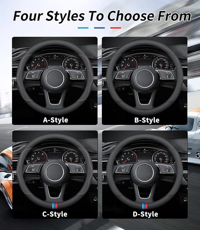 Custom-Fit Leather Steering Wheel Cover for Jeep, Non-Slip, Breathable, C-Style