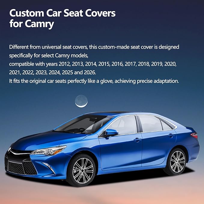 Fit Camry Car Seat Covers for Toyota Camry 2012-2024 2025 2026 - Upgraded Premium Waterproof & Breathable Leather, Airbag Compatible, All-Weather Seat Cushion Protector (2 Front/Black+Red)
