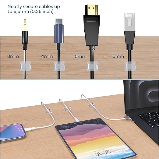 MMOBIEL 60pcs Self Adhesive Cable Clips – Wire Holder Clear Hooks Cord Organizer – Cable Management for Under Desk, Wall, Car, Office, Electrical Wires etc. – Wire Organizers Diameter 0.26 inch