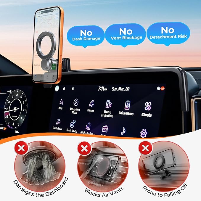 Car Phone Holder for KIA NIRO/EV/Hybrid 2026 2025 2024 2023 (Only for 8/10.25-Inch Screen) 360° Rotation Magnetic Cell Phone Mount, Compatible with Magsafe, Does Not Affect Air Vent
