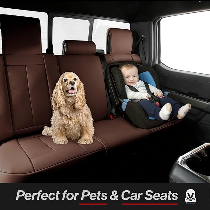 Coverland Custom Fit Car Seat Covers for SUV Compatible with [2006-2015 Toyota RAV4] Premium Car Seat Cover Water Resistant Leather Non-Slip Interior Protector [Full Set Dark Brown - Size Chart X80]
