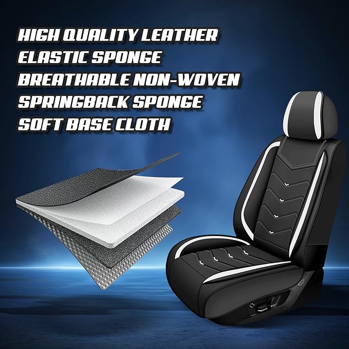 Car Seat Covers for VW Eos 2007-2016, Premium Nappa Leather Car Seat Cover, Stylish Sport Seat Covers， Automobile Seat Cover Sets.(Standard 2 Seats/Black White)