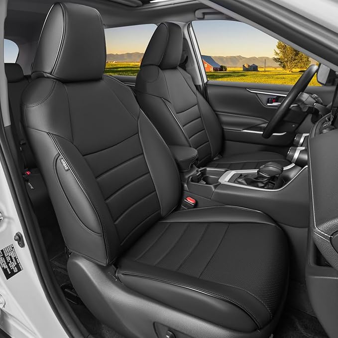 HKZ Fit RAV4 Hybrid Car Seat Covers Set for 2019 2020 2021 2022 2023 2024 2025 Toyota RAV4 Hybrid Model Only LE,XLE,Limited,Woodland Edition,XLE Premium- 5 Seats Full Set Leather(Black)