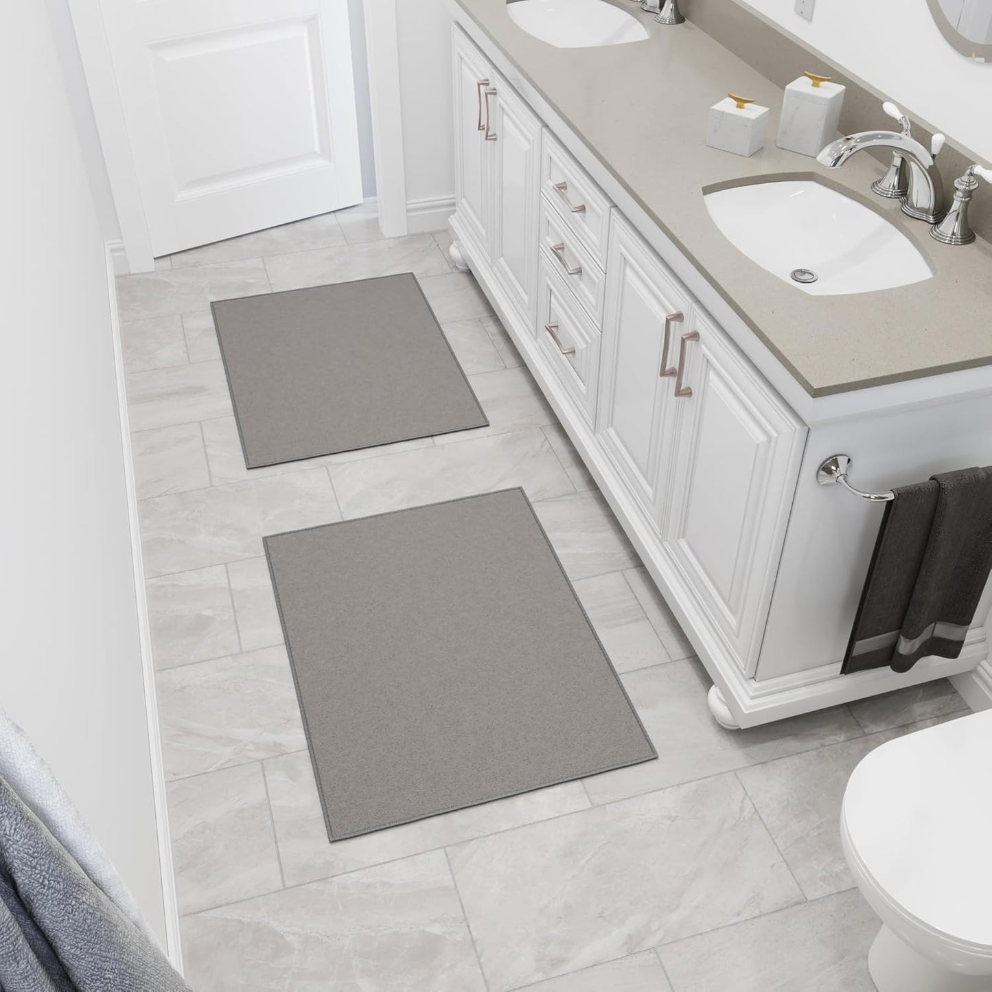 Ottomanson Rugs for Entryway 2'3" x 3' - 2 Pack Non Slip Solid Small Area Rugs Durable Front Door Mat Rug Stain Resistant Entrance Rugs for Bathroom Kitchen Bedroom & Living Room, Gray