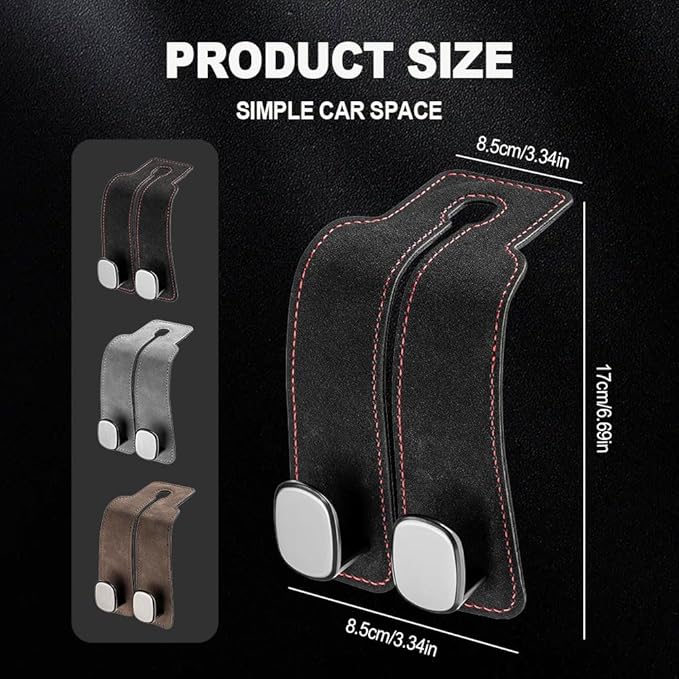 2026 New 2 in 1 Car Seat Back Storage Hook, Car Backseat Organizer Accessories, Premium Leather Headrest Hook for Auto Hooks Organizer for Handbag Purse Coat Bags (2, Brown)