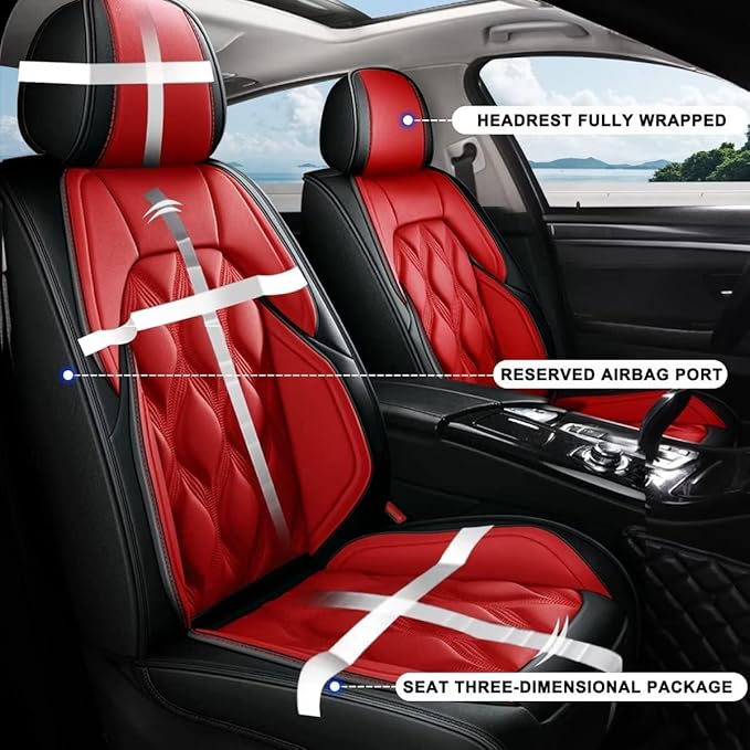 AOMSAZTO 2 Front Car Seat Covers Fit for Jeep Gladiator 2020-2025 Car Seat Cushion Protector Leather Front Seat Cover Waterproof Black&Red