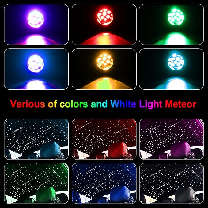 AKEPO Small Size 16W Twinkle Meteor APP Fiber Optic Light Kits, Shooting Star+RGBW Music Activated 550pcs 0.03in/0.75mm 9.8ft/3m Optical Fiber Star Ceiling Light Kit for Car Starlight Headliner/Home