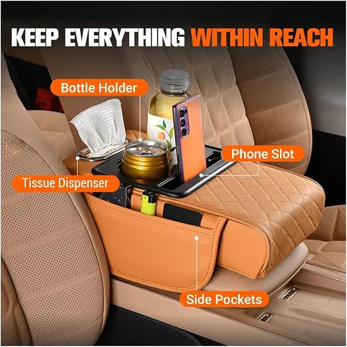 Car Armrest Box Thicken Height Pad Arm Rest Cushion Memory Cotton Elbow Universal Auto Interior Storage Tissue Organizer(Black Red)