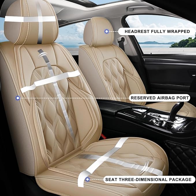AOMSAZTO Car Seat Covers,2 Front Seats Custom Fit for Honda Ridgeline 2006-2025,Faux Leather Automotive Cushion Covers Seat Protector,Airbag Compatible Waterproof (2 Seats Beige)