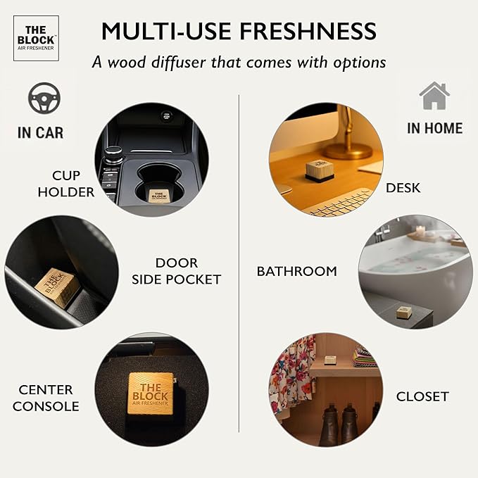 The Block - Wooden Car Air Freshener & Odor Eliminator - Long Lasting 30+ Day Scent - Car & Home Use - Fresh Gift Idea - Made in USA - Pina Colada