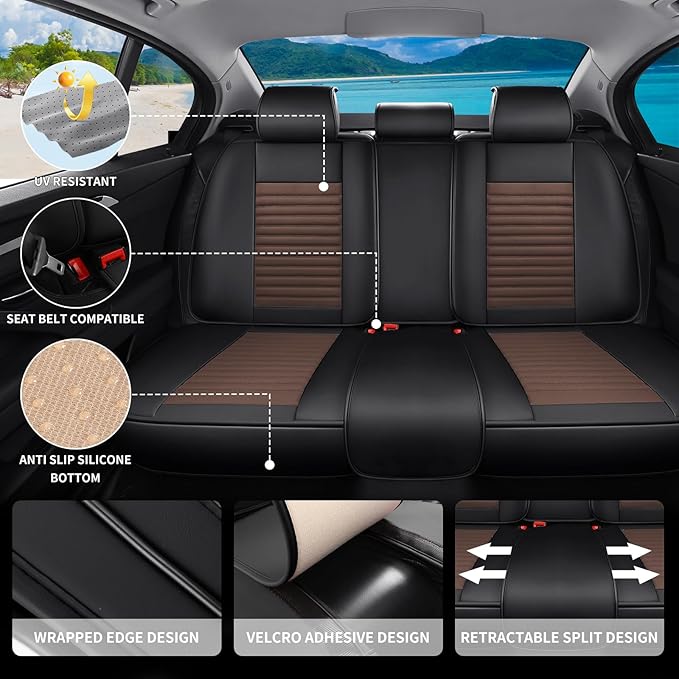 Car Seat Covers Full Set Fit for Toyota Corolla 2000-2026, Premium Faux Leather Car Seat Protector,Breathable Anti-Slip Full Wrapping Edge Seat Covers(Black&Brown,Full Set)
