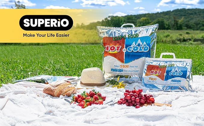 Superio Hot and Cold Insulated Bags for Food Delivery, Grocery Shopping Bags, Food Storage for Hot and Frozen Food for Travel, Disposable Cooler Bag, Reinforced Thermal Lunch Bag (10, 13.5"x17.5")