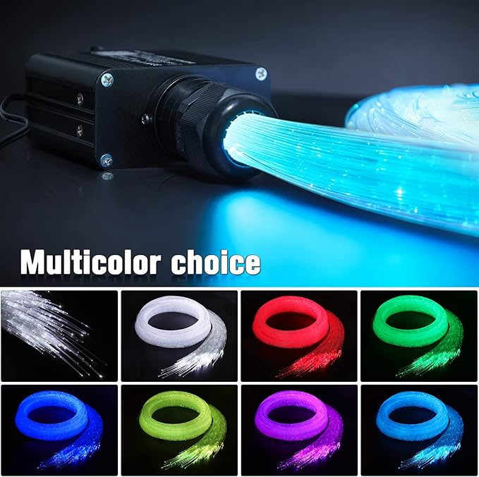 16W Twinkle Starlight Headliner Kit, 300pcs of (0.03+0.04+0.06in)*9.8ft Fiber Optic Strands Bluetooth APP/Remote/Music Control, RGBW Star Ceiling Light Kit+Adapter+Car Use Plug for Car