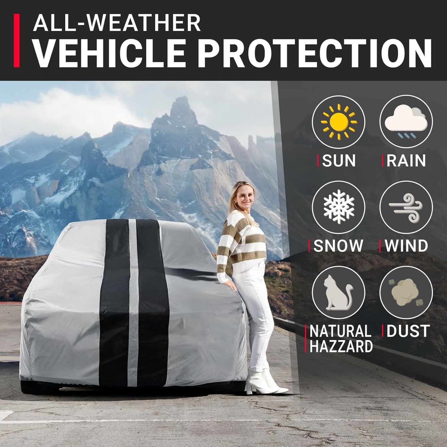 iCarCover Custom Car Cover for Chevy Corvair Station Wagon (1961-1962) Waterproof All Weather Rain Snow UV Sun Protector Full Exterior Indoor Outdoor Car Cover (Stripe - Gray/Black)