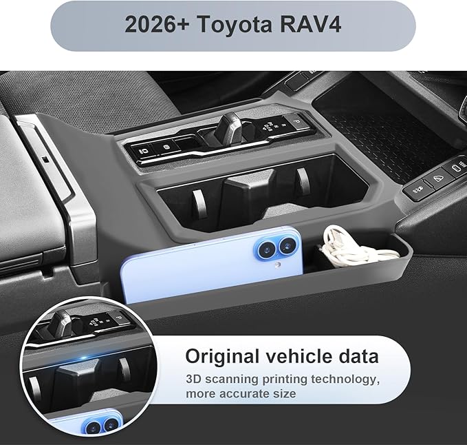 SKTU 2PCS for 2026 Toyota RAV4 Gear Shift Panel for 2026+ Toyota RAV4 (LE/SE/XLE Premium/Woodland/XSE/Limited) Wireless Charging Mat & Gear Shift Panel 2026 RAV4 Accessories Passenger Side Storage Box