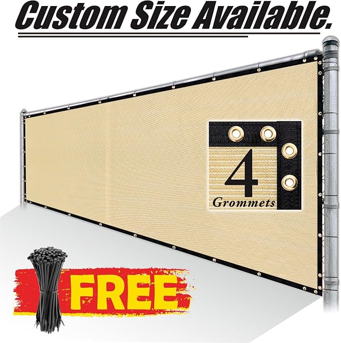 Royal Shade Custom Size 6' x 84' Beige Fence Privacy Screen Windscreen Cover Netting Mesh Fabric Cloth - Cable Zip Ties Included (We Make Custom Size)
