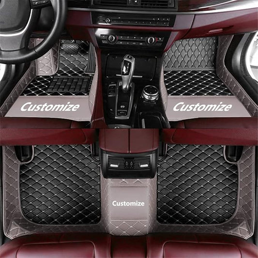 Custom Making Car Floor Mats for 90% Car Model Luxury Leather All Weather Waterproof Anti-Skid Full Coverage Liners (Black and Gray)