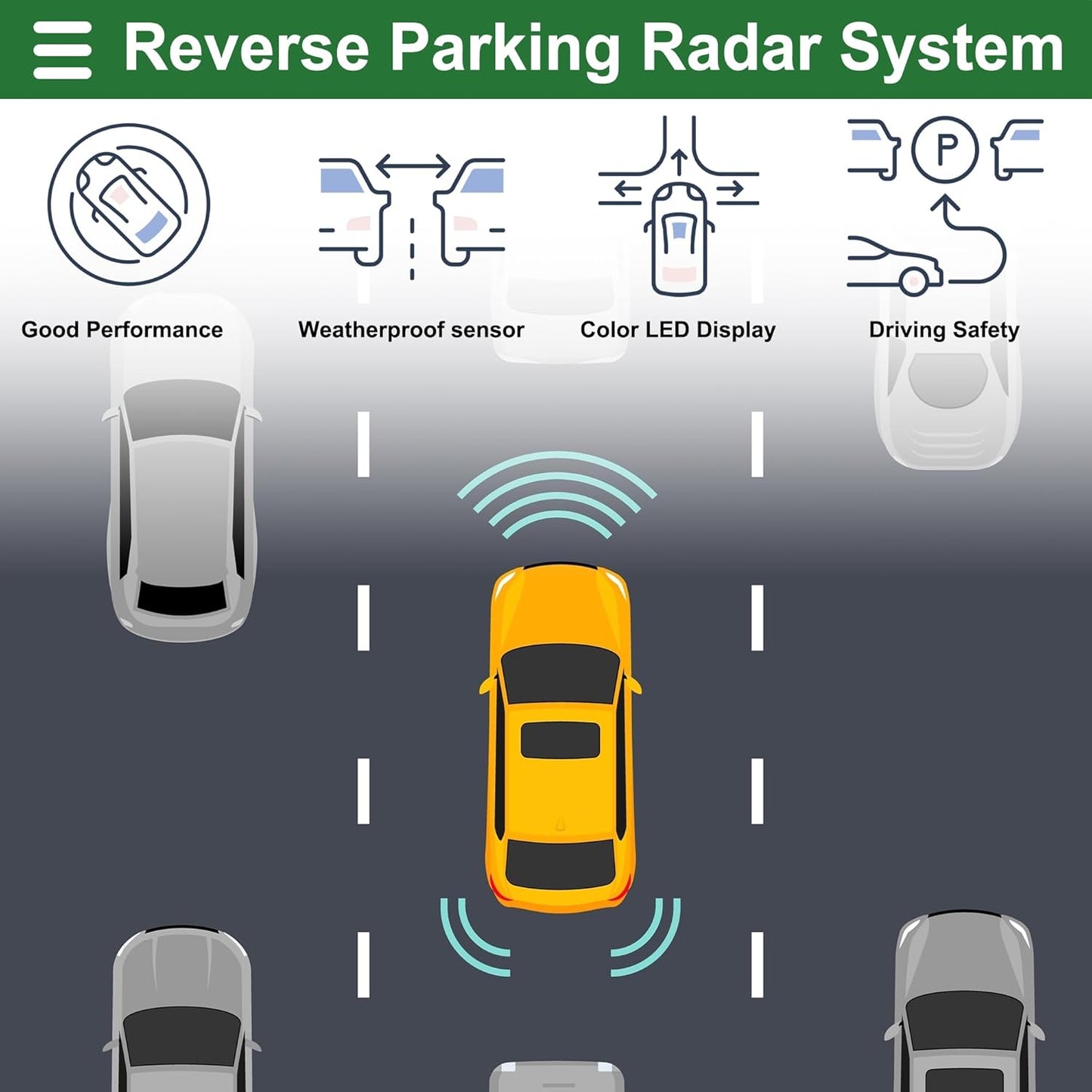 Motoforti Auto Vehicle Reverse Backup Radar System Reverse Parking Sensors Sound Warning Alarm Buzzer Reminder Distance Detection Dark Blue 8 Parking Sensors