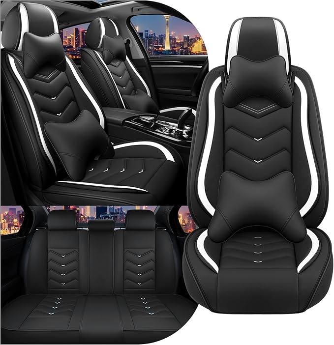 CTDS Car Seat Covers for Chevy Malibu 2000-2026, Stylish Sport Seat Cover, Premium Nappa Leather Car Seat Cover. Automobile Seat Covers Sets.(Luxury 5 Seats/Black White)