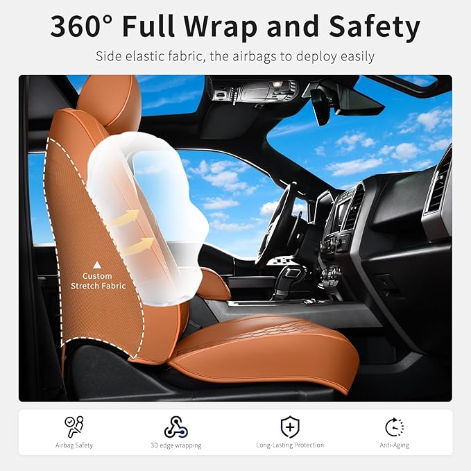 Huidasource Tacoma Car Seat Covers Brown Fit for 3rd Gen Toyota Tacoma 2016-2023 Double & Crew Cab SR SR5 Limited TRD Sport/Pro/Off Road, Front & Back Leather Truck Seat Cover (Full Set/Brown)