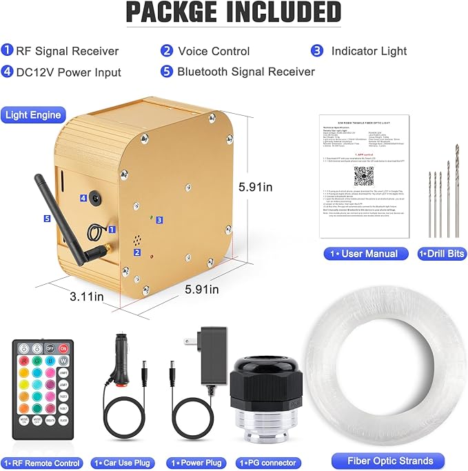 32W Twinkle Starlight Headliner Kit, 800pcs*0.03in*9.8ft LED Fiber Optic Lights Kit, Star Ceiling Light+10 Crystals+Adapter+Car Use Plug for Car Roof/Home with APP/Remote/Music Mode