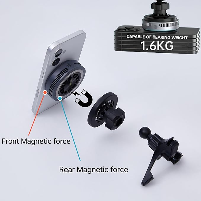 Qi2.2 25W Wireless Magnetic Detachable Car & Desk Charger - MagSafe Compatible, 3-Second Peltier Cooling, Fast Charging for iPhone 17/16 Pro Max, Galaxy S26 (Qi2.2 25W Black)