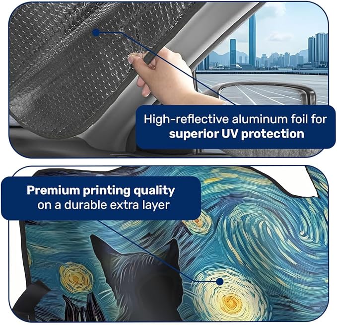 GENANY Cat Starry Night Windshield Sun Shade for Car SUV Truck (55x30 Inches), Sun Shade Windshield, Shades for Front Windows, Protector Blocks UV, Car Decor