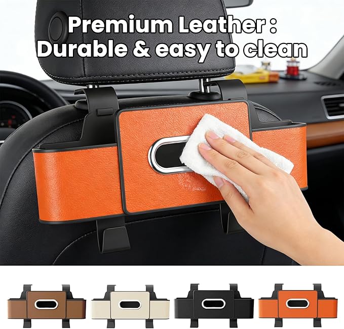 Multifunctional 3‑in‑1 Car Seat Back Storage Box Organizer with Cup Holders, Tissue Box Slot & Headrest Hooks – Backseat Car Organizer for Phones, Snacks, Drinks, Bags, Travel Storage (Black)