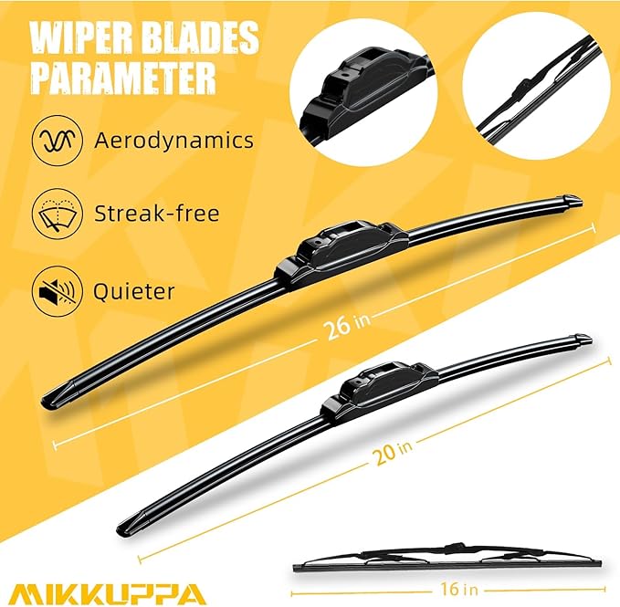 MIKKUPPA 26"+20"+16" Windshield Wiper Blades Replacement for 2008-2020 Dodge Grand Caravan, Front & Rear Wiper Blades Set, Durable Stable Quiet All Season (Pack of 3)