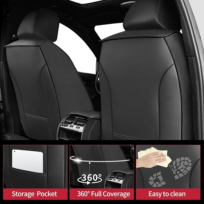 Fit Prius Car Seat Covers for Toyota Prius 2001-2024 2025 2026 - Upgraded Premium Waterproof & Breathable Leather, Airbag Compatible, All-Weather Seat Cushion Protector (2 Front/Black+Red)
