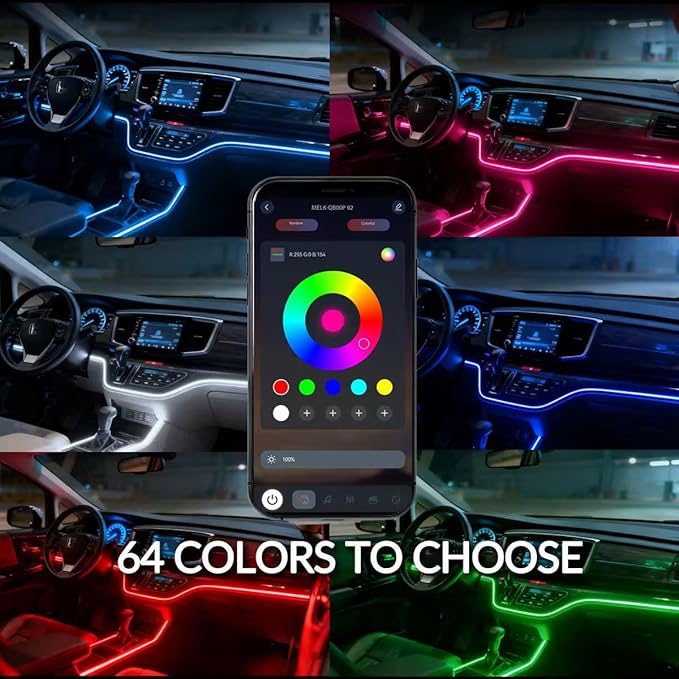 Interior Car Strip Lights Dreamcolor Acrylic Car Decorative Lights with APP Control Multicolor Internal Lighting Kit Music&DIY Function Ambient Fiber Optic Strip LEDs