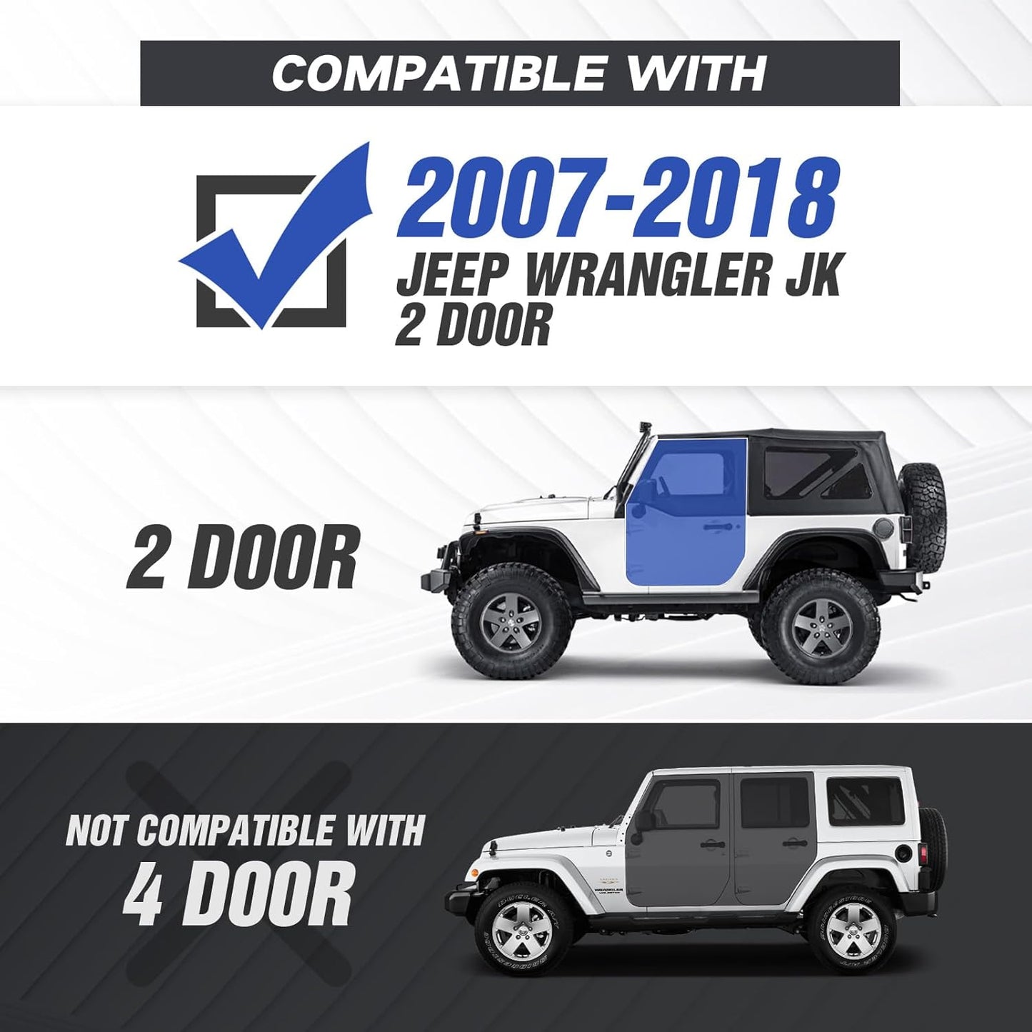 for Jeep JK Running Boards Drop Side Steps Compatible with 2007-2018 Jeep Wrangler JK 2 Doors, Heavy-Duty Steel Nerf Bars Step Plates Rock Sliders Rails (Off-Road, Black)