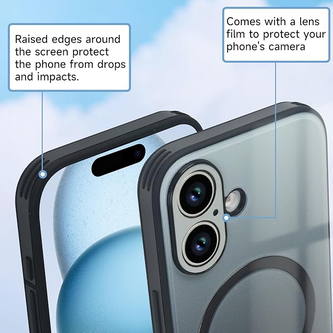 Guppy Compatible with iPhone 17 Magnetic Case, with Full Camera Lens Protector [Compatible with MagSafe] Scratch Resistant Gradient Glass Back Cover Phone Case-Black
