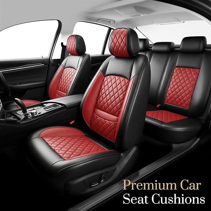 Fit for Sonata Car Seat Covers Compatible with Hyundai Sonata 2004-2026-Waterproof Breathable Leather Automotive Seat Cushions Protector, Airbag Compatible, Full Set 5 Seats(Red)