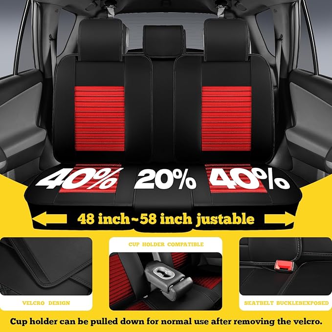 LINGVIDO Full Set Car Seat Covers, Faux Nappa Leather, Airbag Compatible and Waterproof Protectors for Sedans SUVs, Breathable Interior for Active Families, Pets, and Commuters (5 Seats, Black/Red)