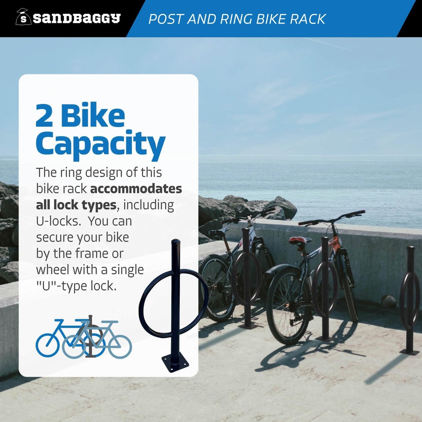 Sandbaggy Post and Ring Bike Rack - Commercial Bike Racks - Galvanized Steel - Anti-Theft Design - In Ground, Apartments, Sidewalks, Industrial (Orange, 20)