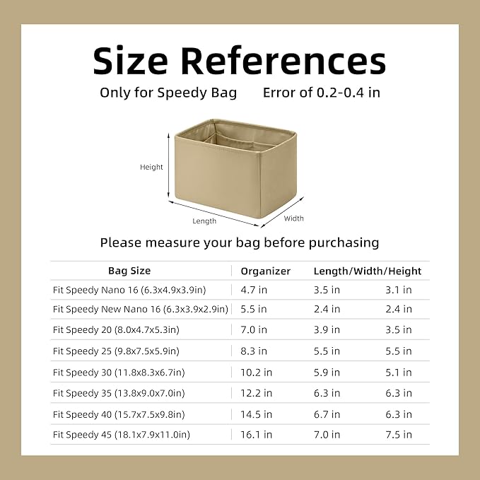 DGAZ Silk Purse Organizer Insert Fits LV Speedy 16/20/25/30/35/40/45 bags，Silky Smooth Bag Organizer，Luxury Handbag & Tote Shaper(S2 trench,SP35)