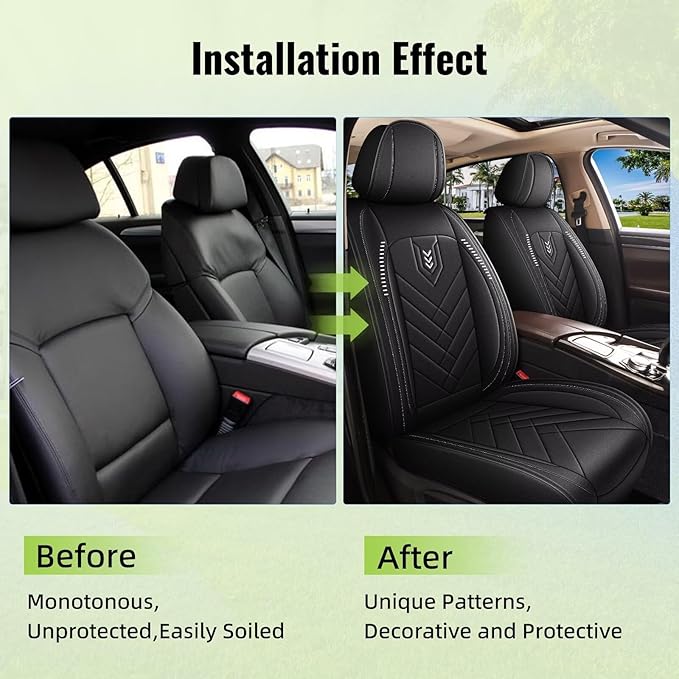 AOMSAZTO Car Seat Covers Fit for Kia Seltos 2021-2025 2026 Premium Front Seat Covers Waterproof Leather Automotive Seat Covers Compatible with Airbag (2 Seats,Black)