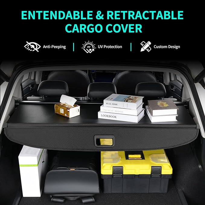 Tecoom Retractable Cargo Cover fit for Blazer EV 2024 Accessories, Rear Car Trunk Covers fit for 2024 Blazer EV, Anti-Peeping Security Shade Carbon Fiber Luggage Privacy Screen