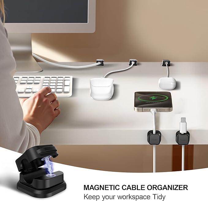 15 Pack Magnetic Cable Clip Organizer Cord Holder, Picozon Adhesive Cable Management, Wire Phone USB Charger Cable Holder, Keeper Organizer for Office Home Desktop Table - Black