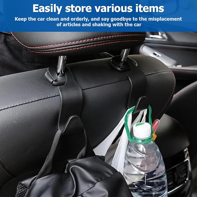 4PCS Car Back Seat Headrest Hooks, Rear Car Seat Storage Headrest Hanger Holder Hooks Organizer, Universal Auto Interior Accessories for Bag Purse Handbag Cloth Coats Grocery (Blue)